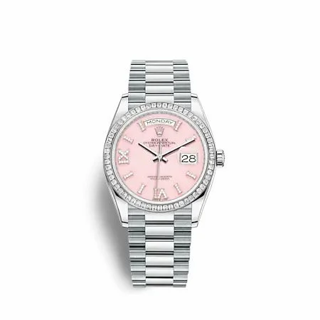Rolex Day-Date 36 Platinum - Baguette / Pink Opal / President 128396TBR-0009 (M128396TBR-0009)